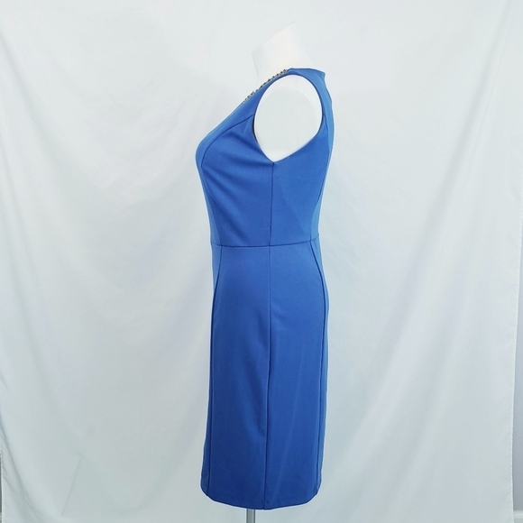 NWT Ashley Stewart Sleeveless Sheath Dress Beaded Neck Blue - Picture 5 of 10
